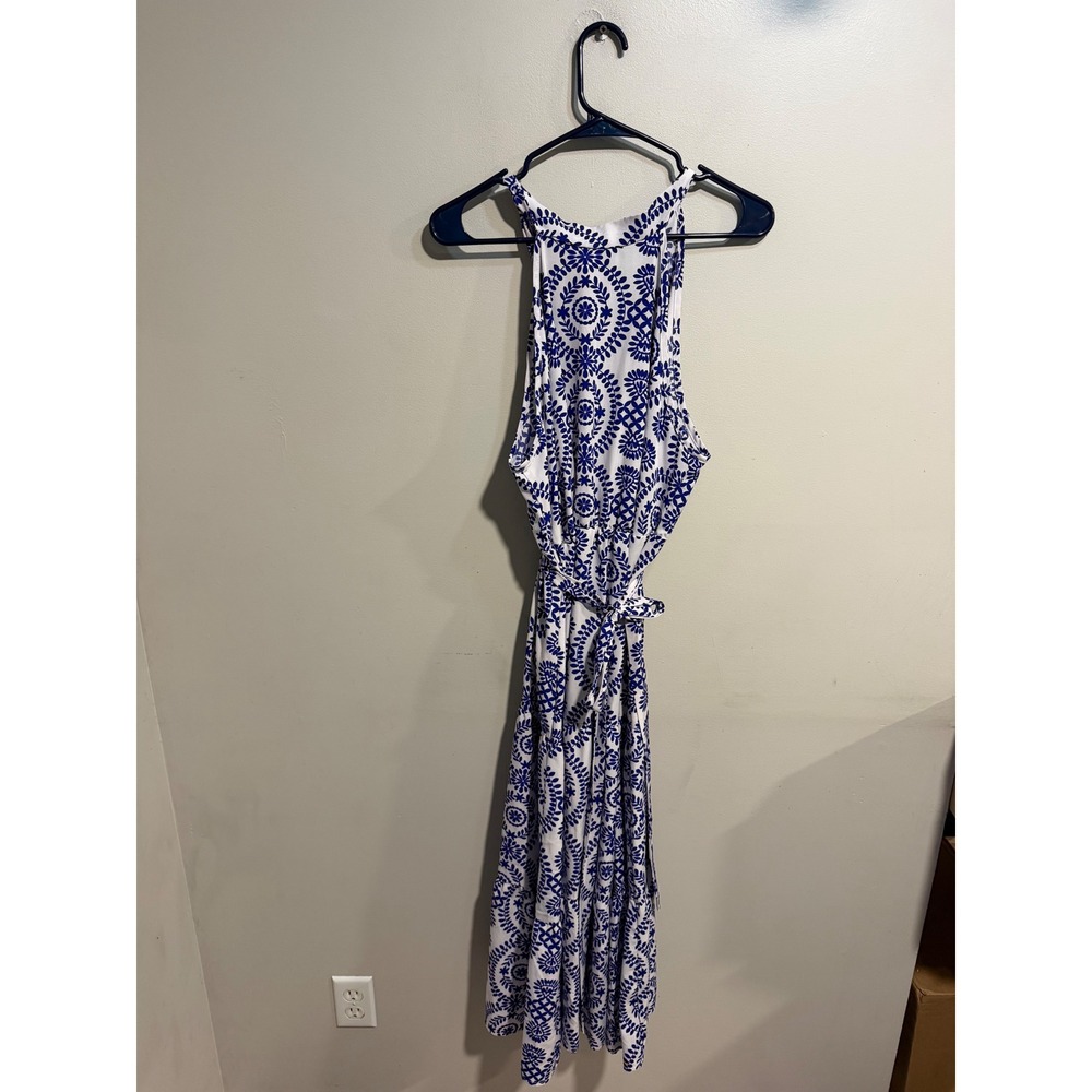 Shein Curve Blue White Floral Tile Print Halter Maxi Dress 1XL Fits Large